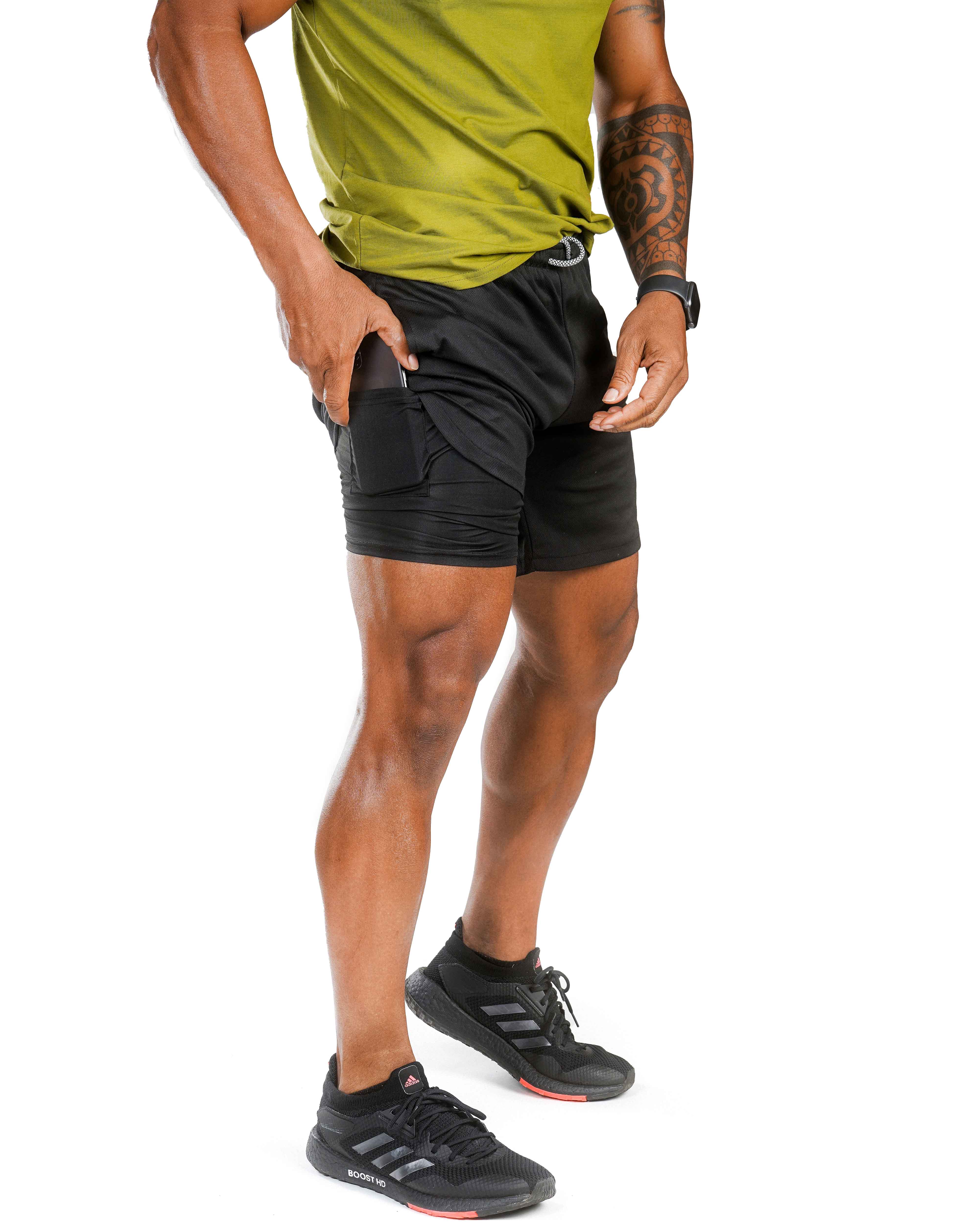 MEN'S SPORT SHORTS 2 IN ONE WITH PHONE POCKET (Run a size smaller)