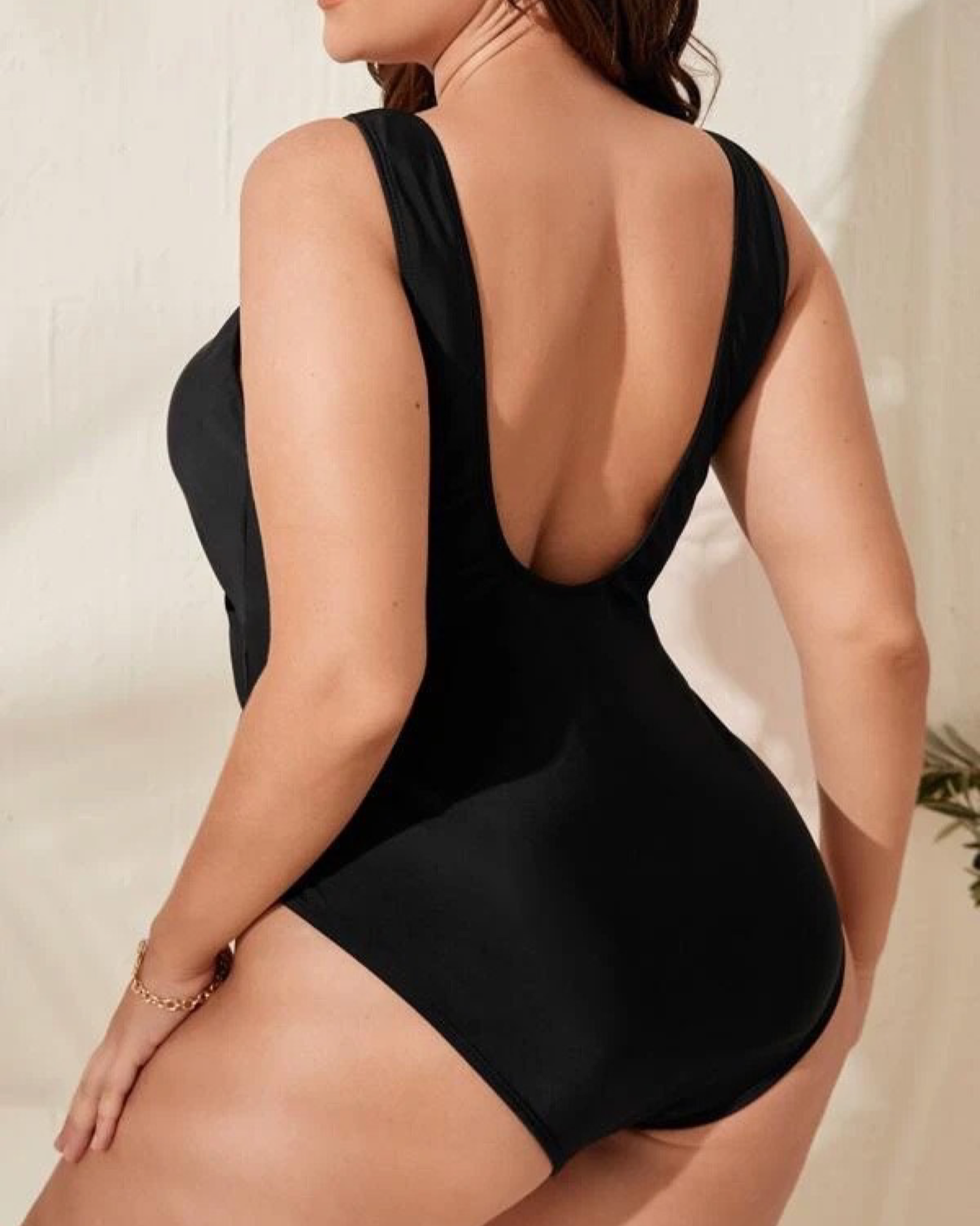 Solid Black One Piece Swimsuit