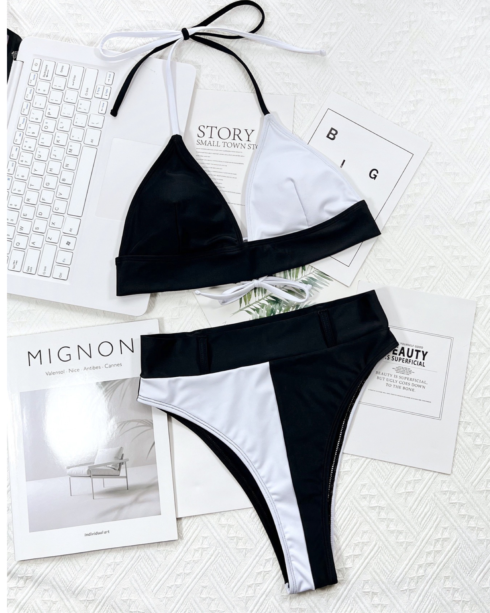 Black White High Waist Swimsuit 345activewear