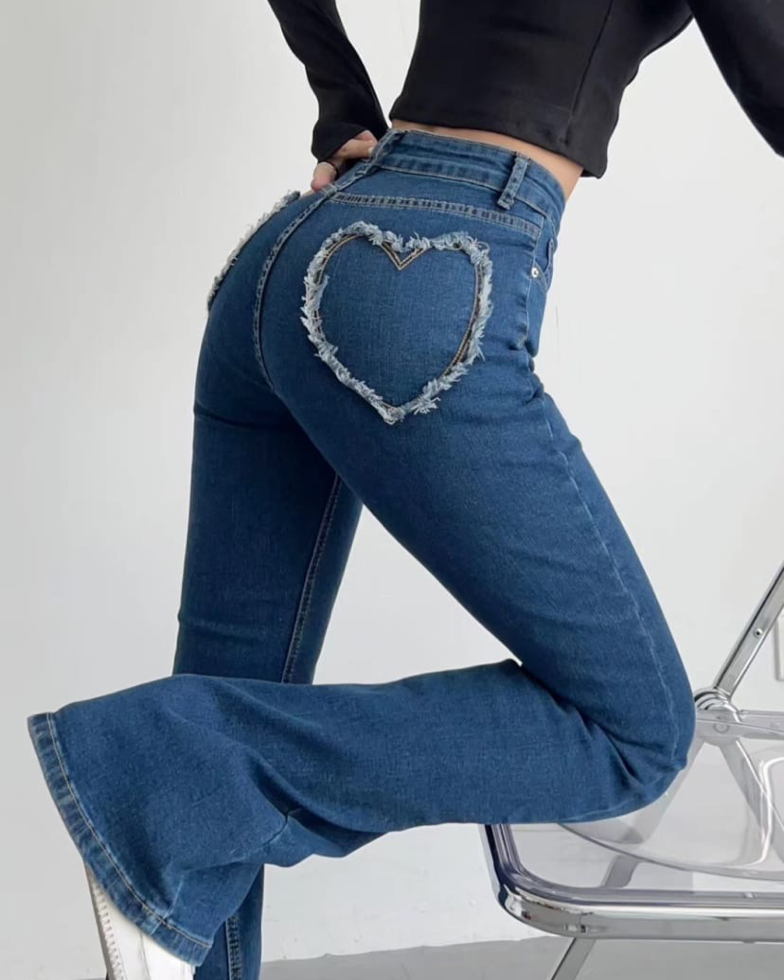Heart Shape Pocket Wide Leg Jeans