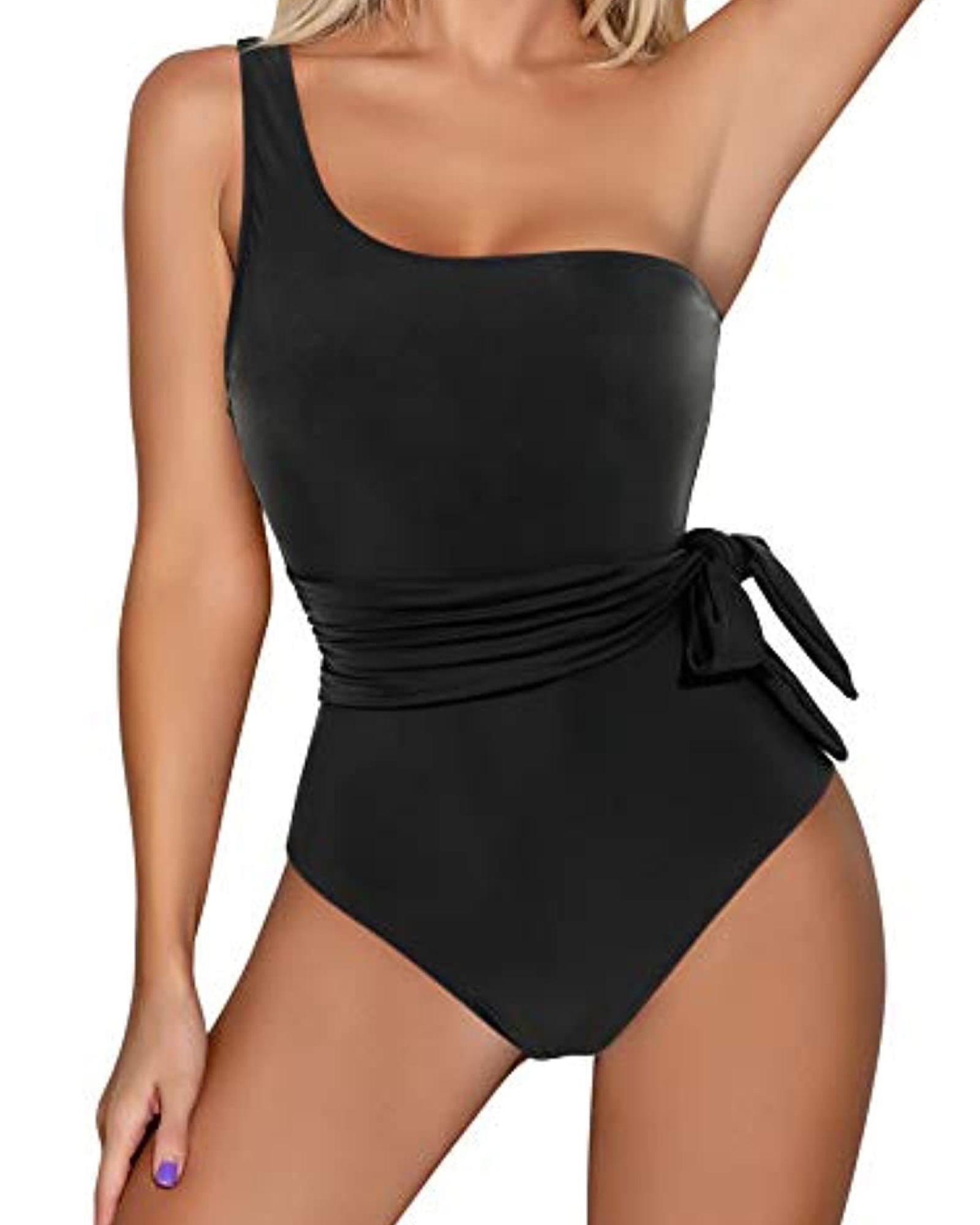 One Shoulder One Piece Black Swimsuit