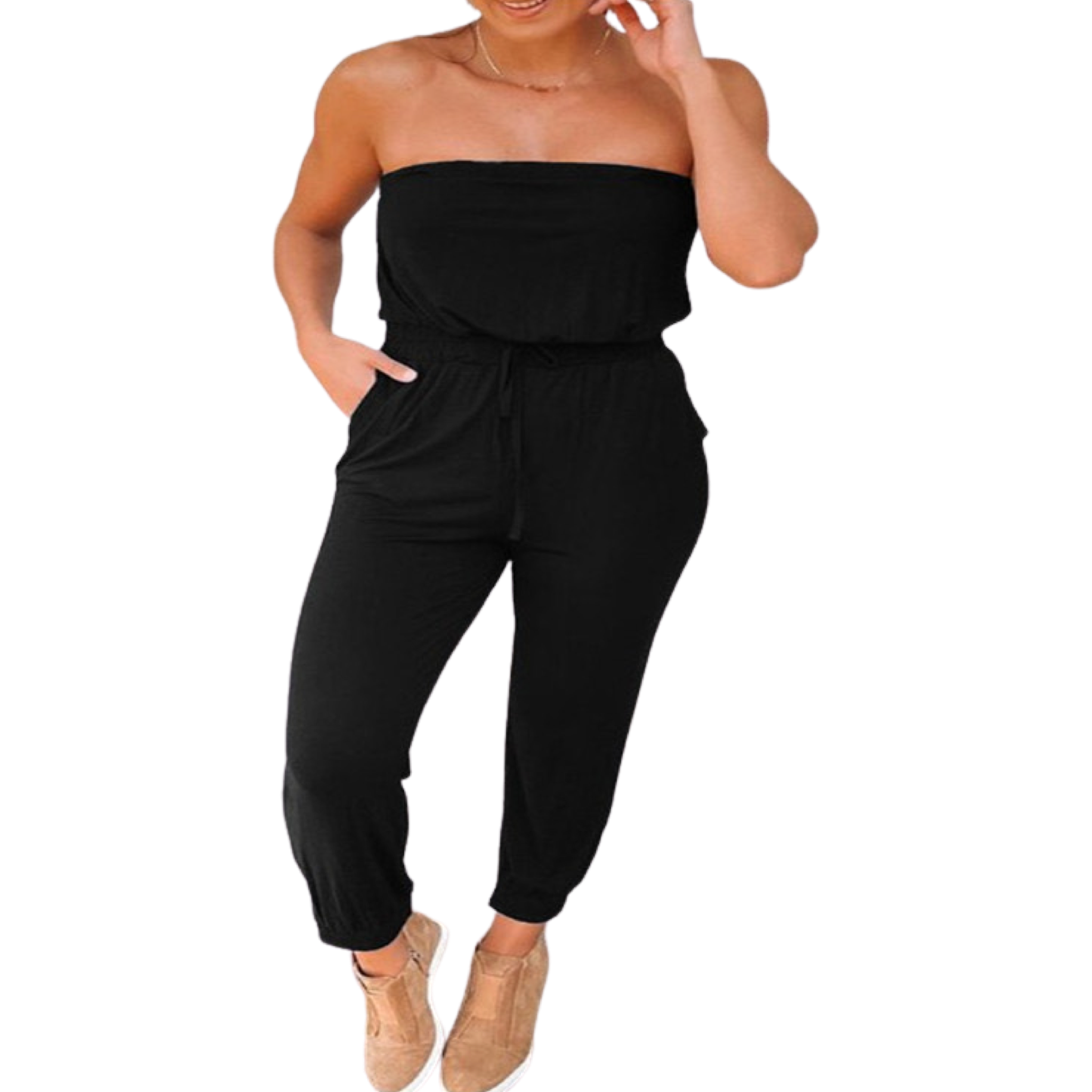 Black Strapless Tight Ankle Jumpsuit
