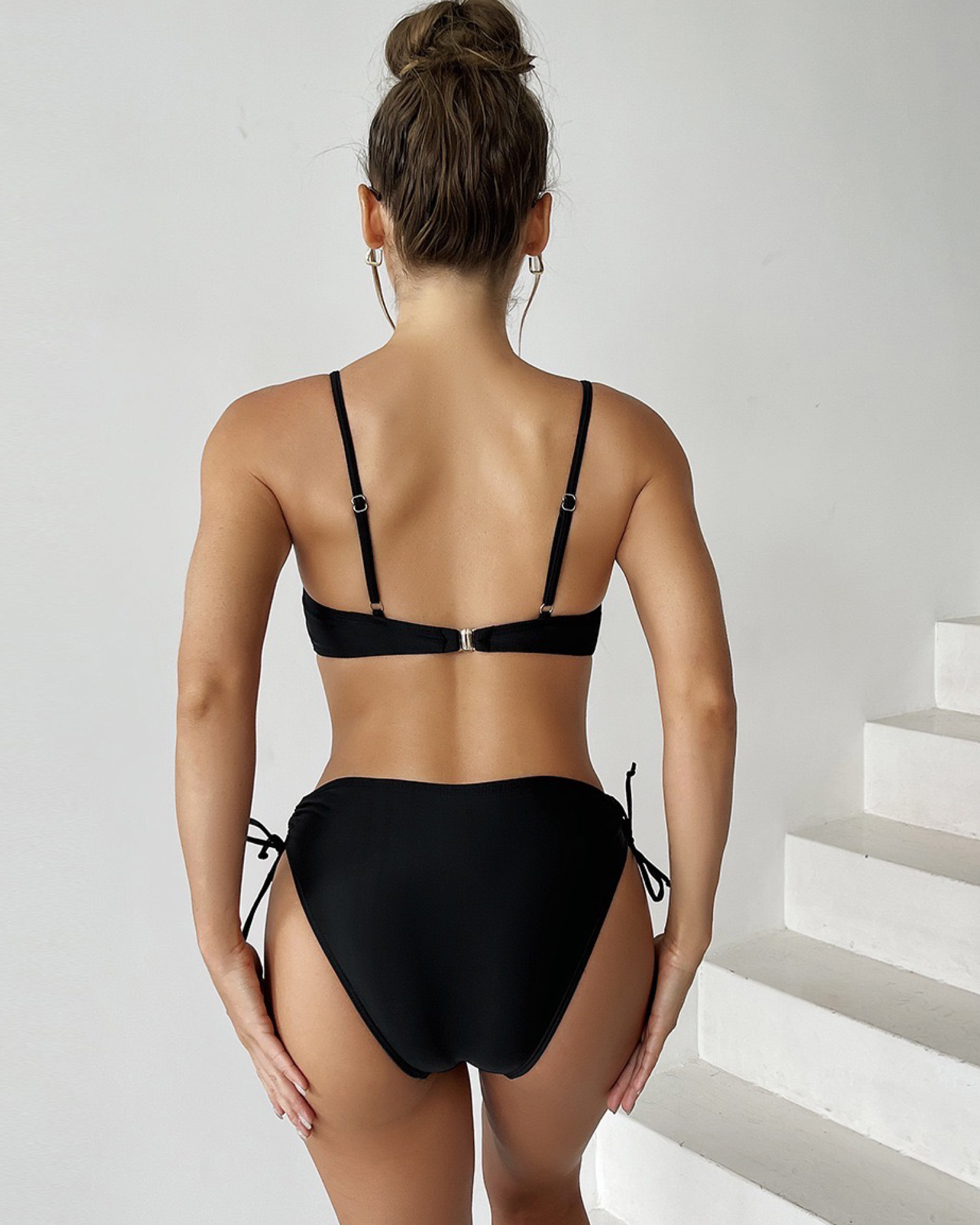 Solid Open Back One Piece Swimsuit